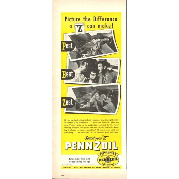 1946 Pennzoil Motor Oil Vintage Print Ad (L7) - Picture 1 of 3